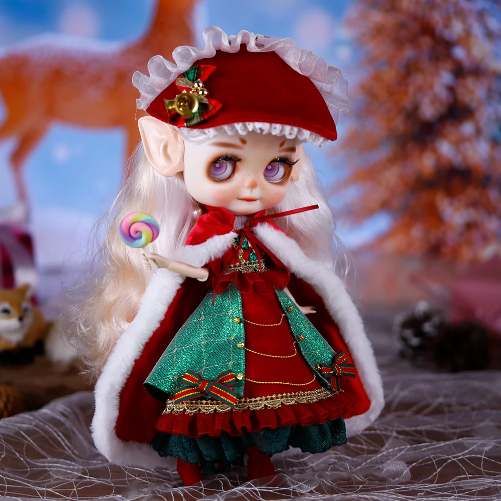 ICY DBS Blyth Doll Christmas Cape Dress Suit Fair Skin Matte Face Naughty Hand-Painted Makeup 19 Joints Body BJD Anime Girl Gift