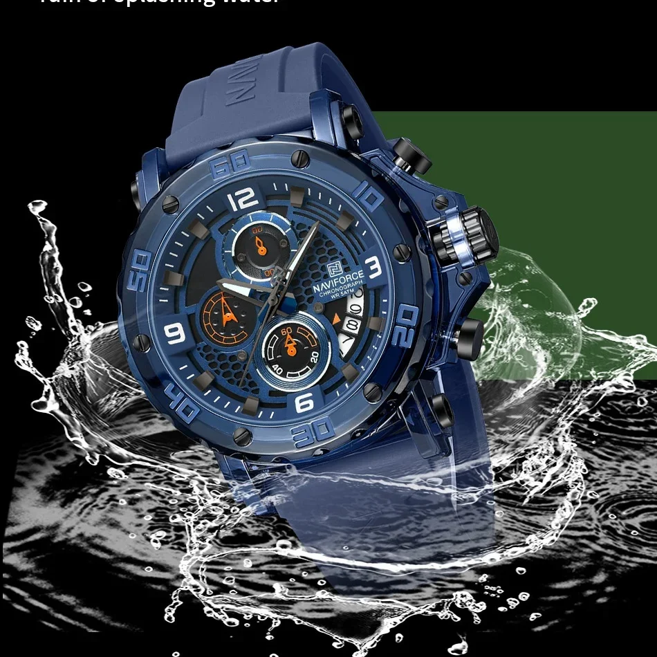 NAVIFORCE NF7123  Luxury Quartz Watches for Men Silicone Strap Sports Chronograph Wrist watch 5TM Waterproof Watches
