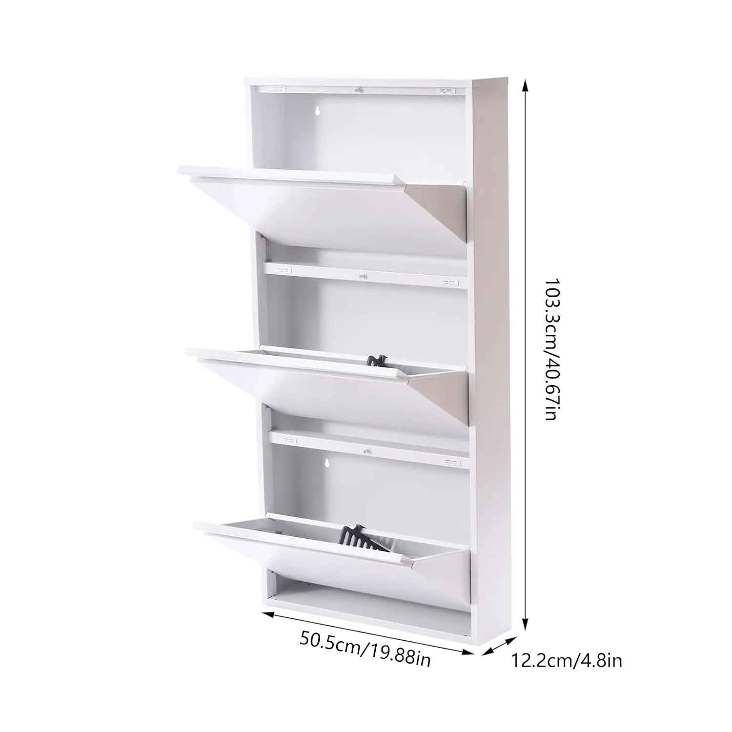 Ultra-Thin Metal Shoe Cabinet 3-Drawer Tipping Organizer For Entryway Hallway Heels Slippers 19.88*4.8*40.67in, Customized