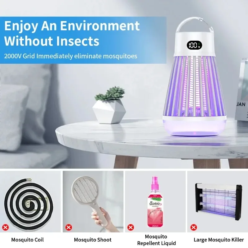 

USB Rechargeable Mosquito Zapper Lamp, UV Light Insect Killer with Hanging Hook for Home, Camping and Patio