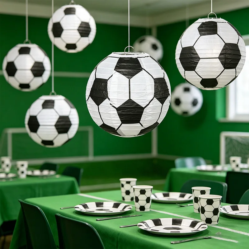 5/12 Stück Fußball-Papierlaternen für Kinder, Jungen und Mädchen, Sport, Fußball, Geburtstagsparty, Gastgeschenke, Heimdekoration, hängende Papierbasteleien – Detail 3