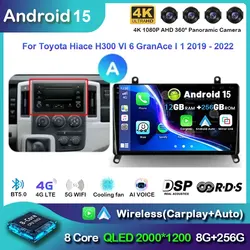 Android 15 Carplay Auto Car Radio for Toyota Hiace H300 VI 6 GranAce I 1 2019 - 2022 Navigation GPS Multimedia Player Stereo BT