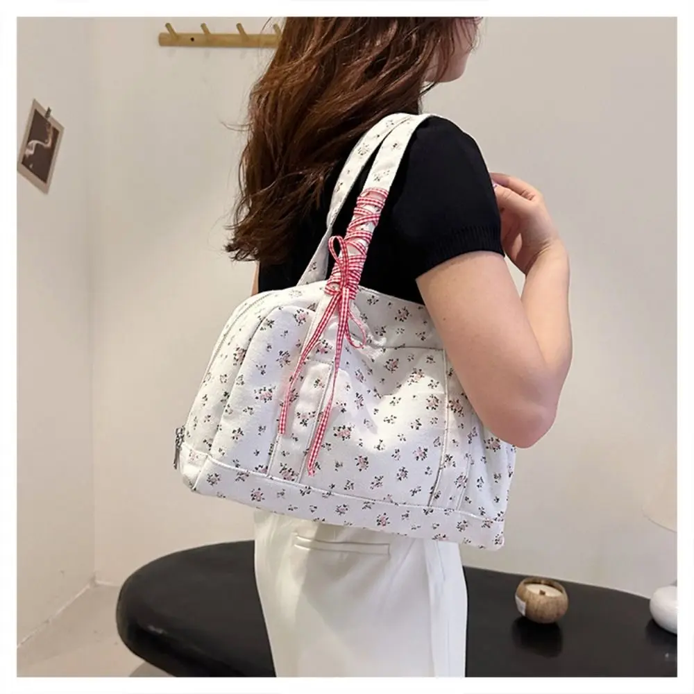 Mochila floral para viagem em lona feminina, bolsa de ombro de grande capacidade, bolsa esportiva treino, moda