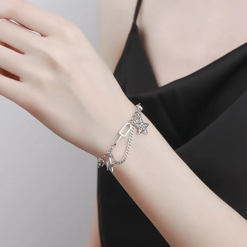 BOCAI New Necklace With Diamond Inlay S925 Silver Jewelry Personalized Fashion Temperament Versatile Pendant Bracelet for Women