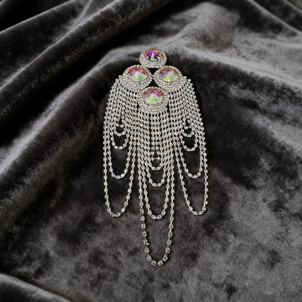 DIY Clothes Decor Peacock Tassel Chain Epaulette Rhinestone Punk Brooch Shoulder Board Cool Shiny Jacket Shoulder Chain Men