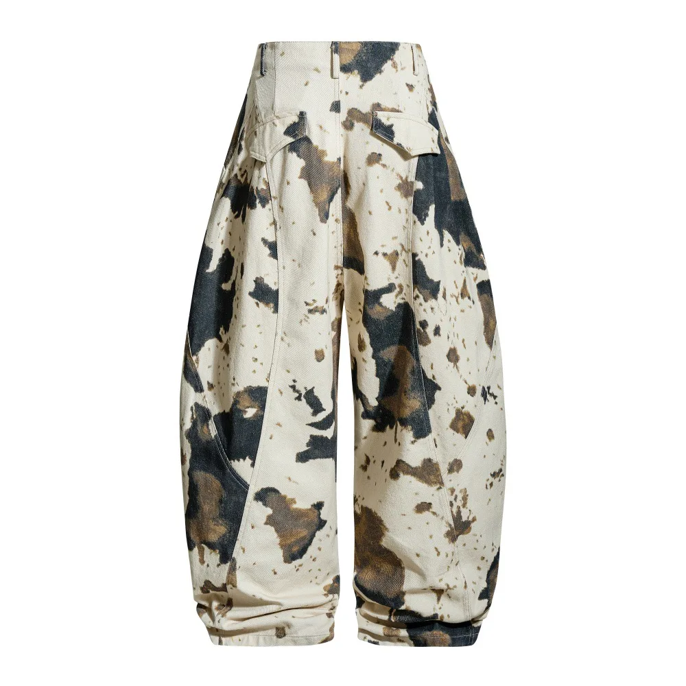 Men's Tie Dye Casual Trendy Simple Basic Loose Daily Wide Leg Trousers Male American Vintage New Fashion Clothes Cargo Pants