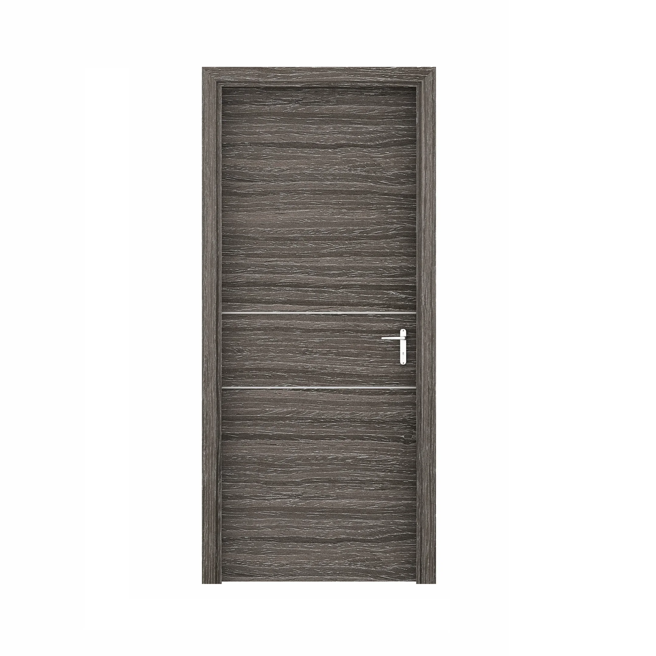 Latest design customized security for Interior wooden door with metal strip modern solid wood doors