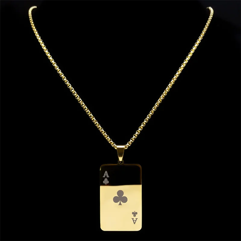 Punk Poker Pflaume Blüte eine Anhänger Halskette für Frauen/Männer Edelstahl Gold Farbe HipHop Spielkarte Kette Schmuck NZZZ130-2 – Detail 12