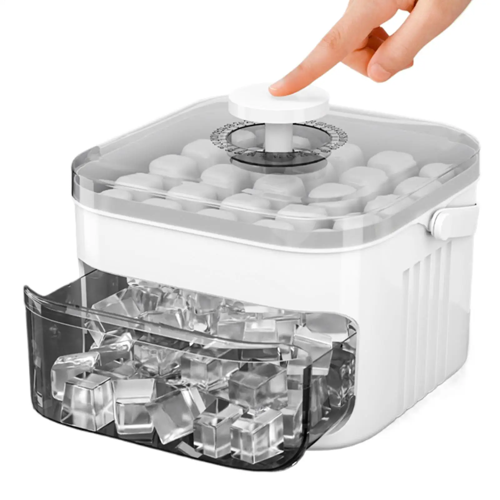 Ice maker with lid, portable ice cube tray, ice cube mold making container for freezers, for DIY whiskey cocktails, coffee drink