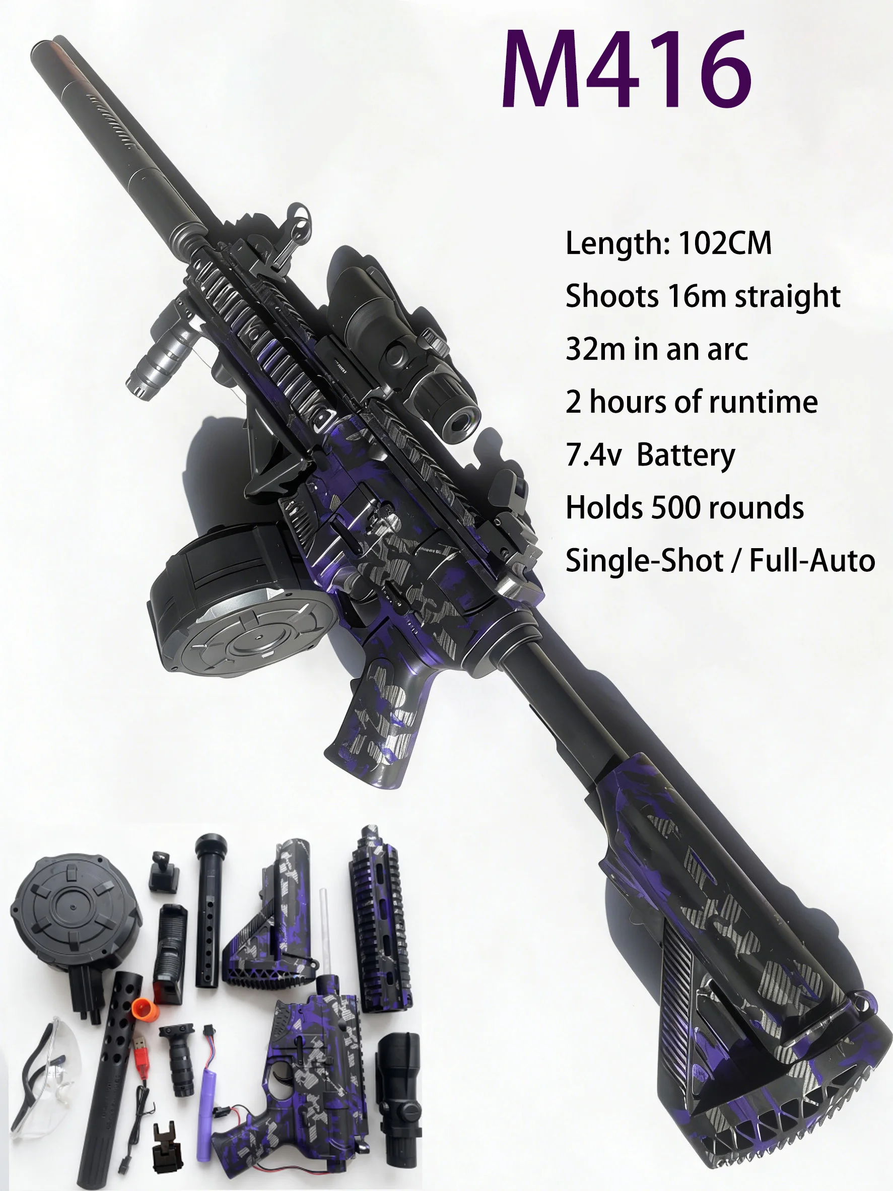 Gel Blasters Pistool Speelgoed voor volwassenen 500 rondes Volledig auto 7,4 V Elektrisch Lange afstand Outdoor Team Game Battle Blaster voor volwassenen en tieners