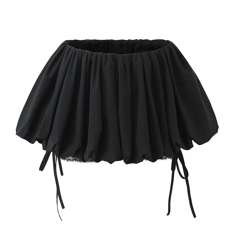 YENKYE Cool Girl Black White Bud Mini Skirt Sexy Elastic Low Waist With Bow Lace Shorts Underwear Lining Summer Skirts Y2K