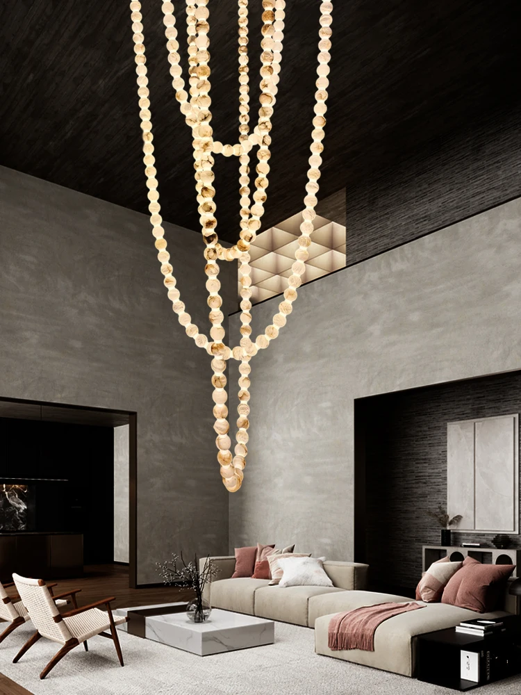 

2025 Trendy 6cm Marble Bubble Drop Alabaster Pendant Light High Ceiling Chandelier Luminaire Hanging Lamp For Staircase Foyer