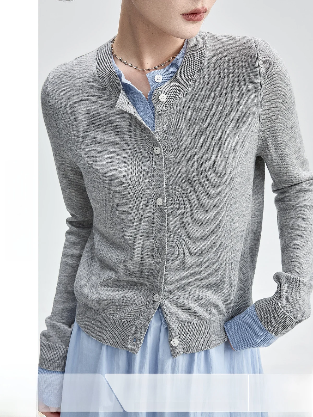 

Вязаный кардиган Guier для женщин, с круглым вырезом, облегающий, дизайнерский, имитация двухслойного, длинный рукав, для повседневной носки