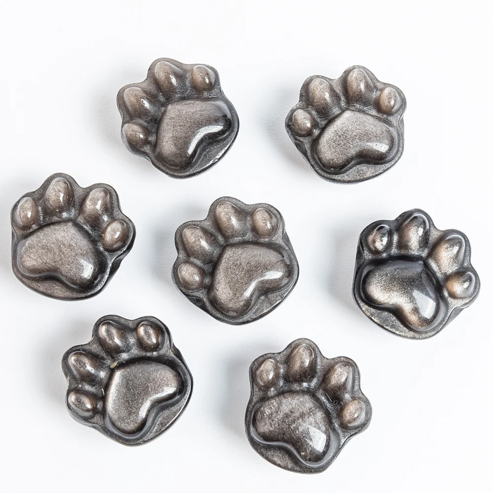 

5Pcs Genuine Silver Obsidian Cat Paw Pendant 16x15x10mm Adorable Paw Print Charm with Hole for Jewelry Making DIY Necklace