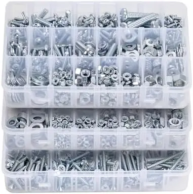 

Набор болтов и гаек из 2250 предметов – метрический и дюймовый ассортимент – винты, шайбы из легированной стали M3-M8 – оцинкованные
