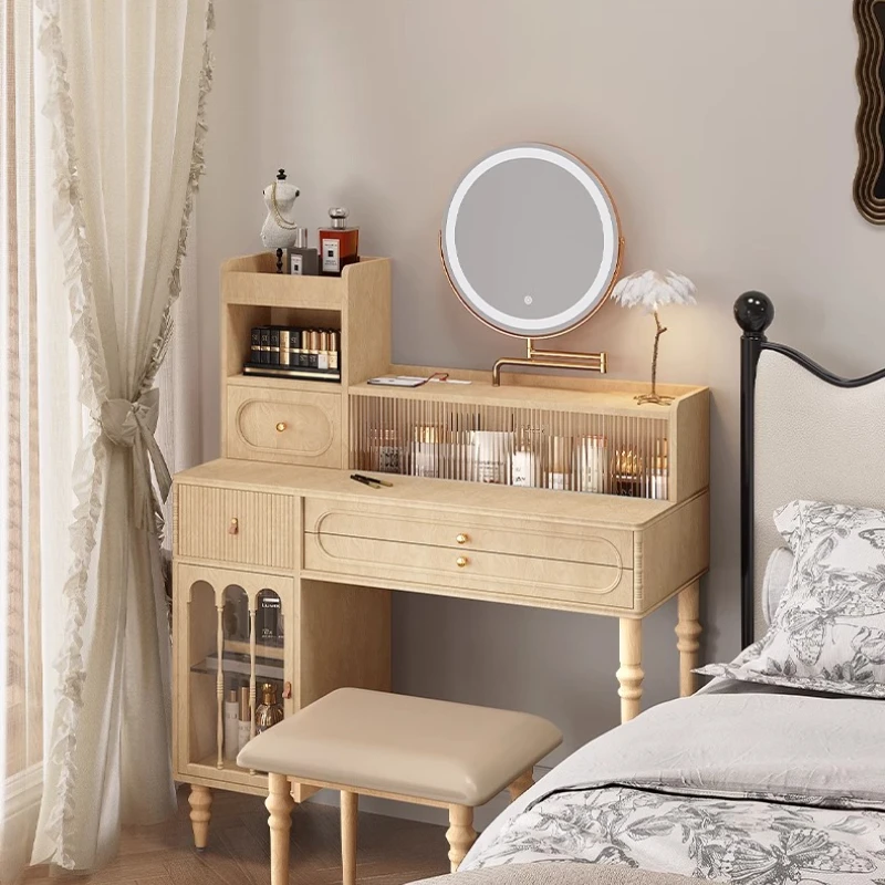 

home furniture illuminated makeup dressing table with mirror vanity table cabinet wooden drawers bedroom set vanity chair