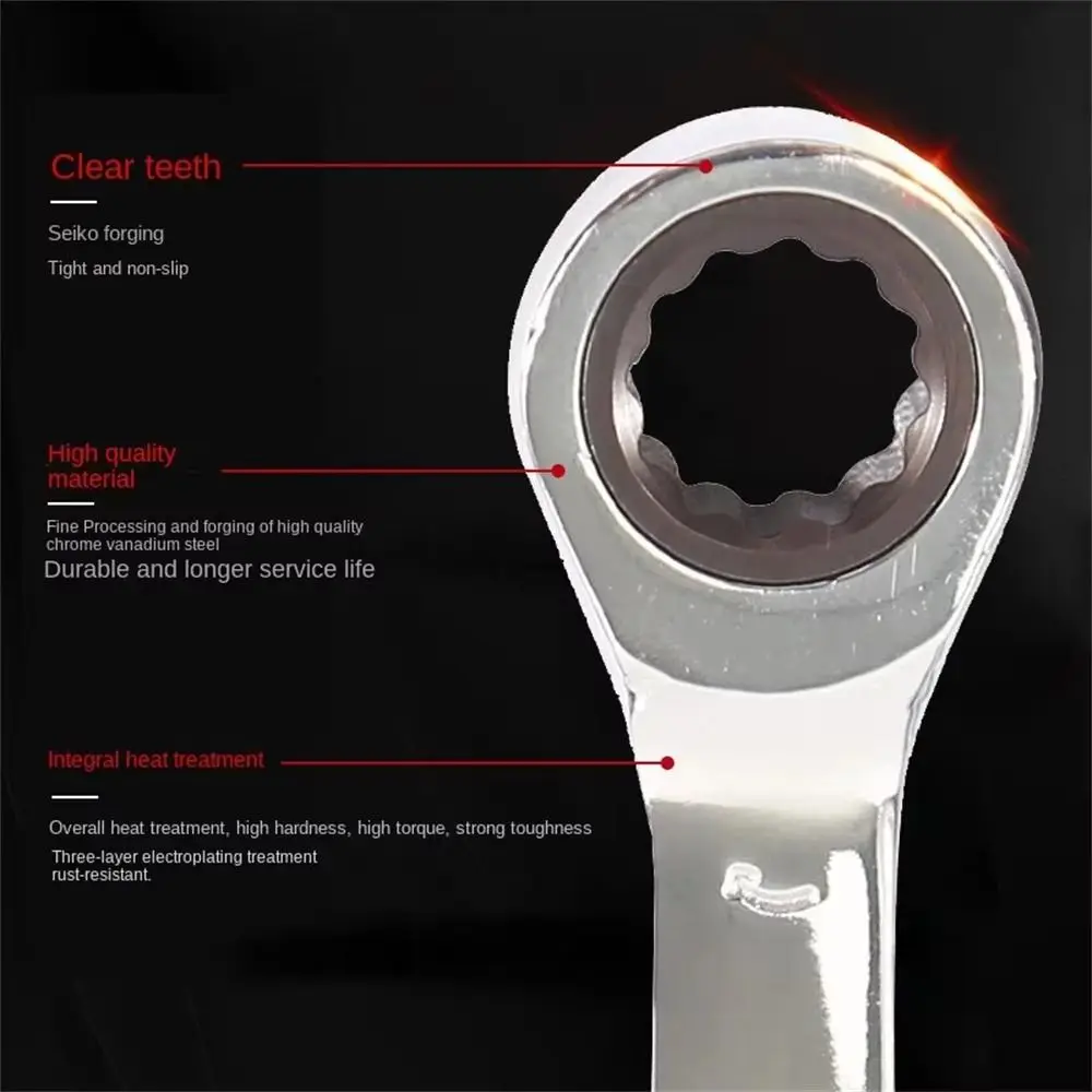 1Pcs New 6-19mm Ratchet Spanner Reversible Combination 72 Teeth Stubby Single Wrench Steel Short Handle Nut Repair Tool