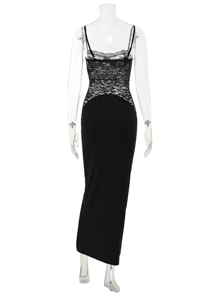 Ahagaga Sexy Straps Women's Dresses Lace Patchwork Sheer Floral Camisole Sleeveless Trend Sheath Eelgant Female Vestidos Robes