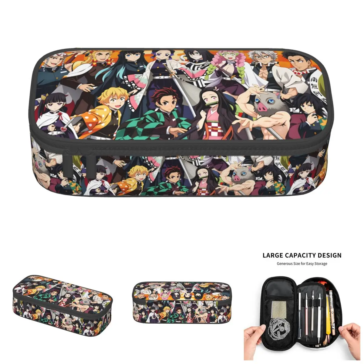 Estuche para lápices Demon Slayer Tanjiro Kamado Nezuko Kamado Kawaii, estuche para lápices Zenitsu Agatsuma de gran capacidad, estuche para lápices para estudiantes y escuela