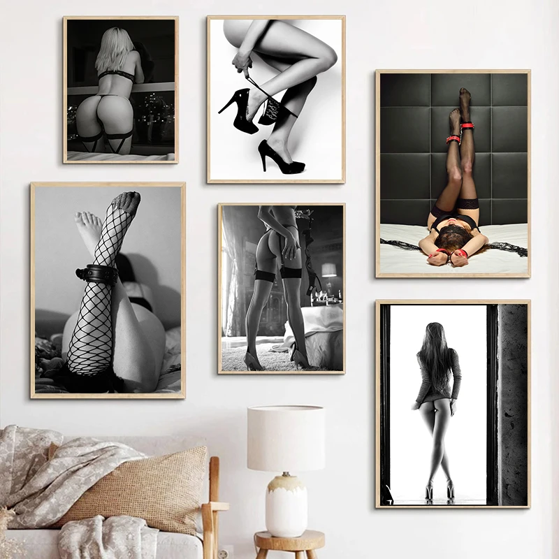 Black and White Sexy Girl Stockings Poster and Print Modern Nude Art Canvas Painting Wall Pictures for Room Home Decoration