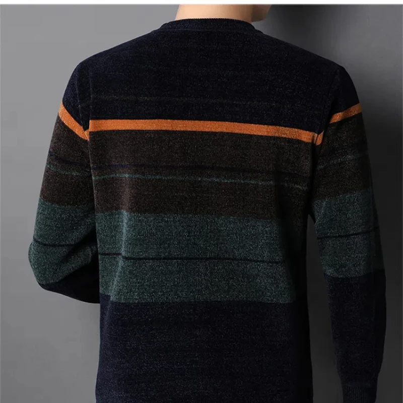 Winter Fashion Round Neck Long Sleeve Striped Men's Clothing Pullovers Loose Casual Thicken All-match Knitting Korean Sweaters