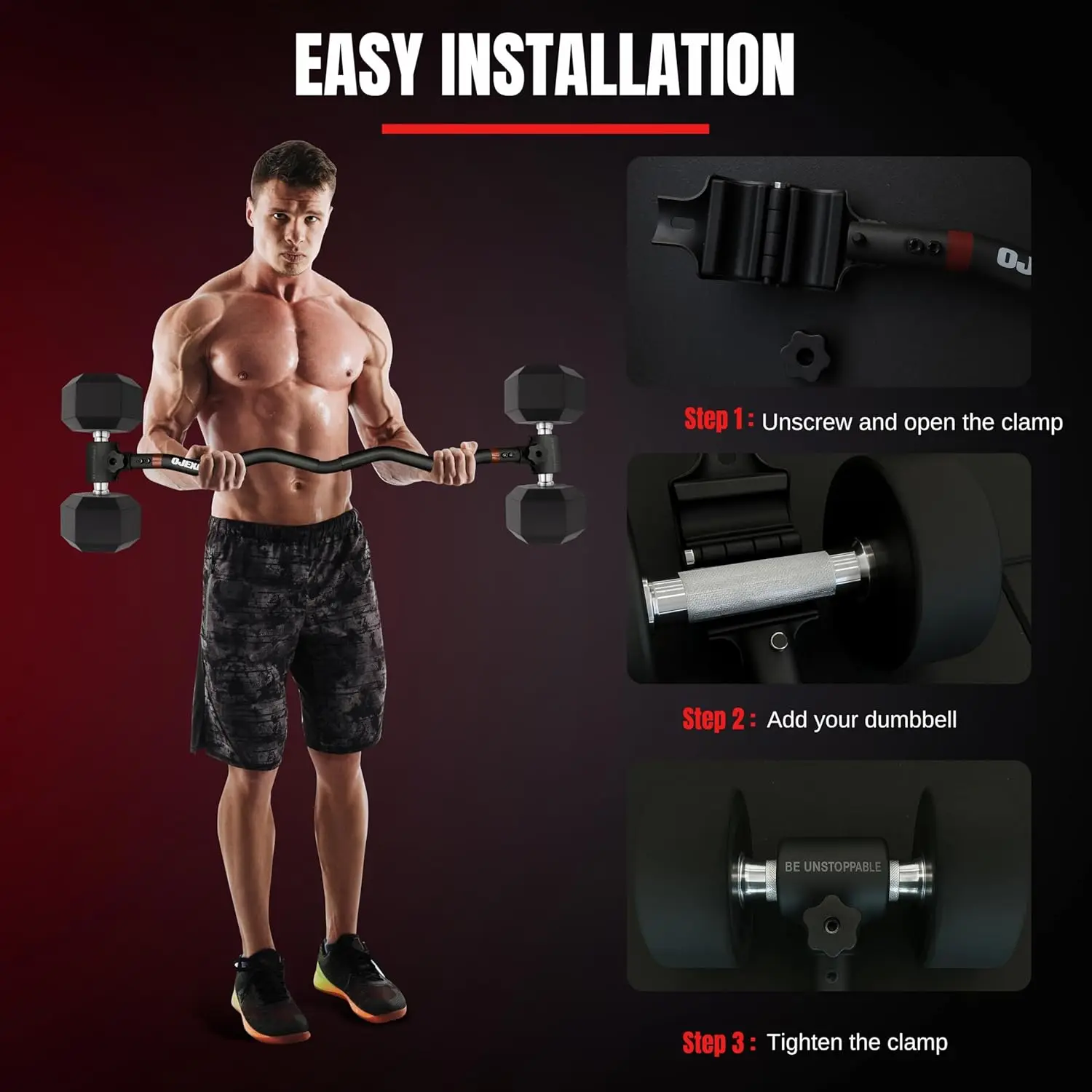 Zestaw do konwersji hantli na sztangę - udźwig do 90 kg, stalowa obejma do treningów całego ciała w domowej siłowni