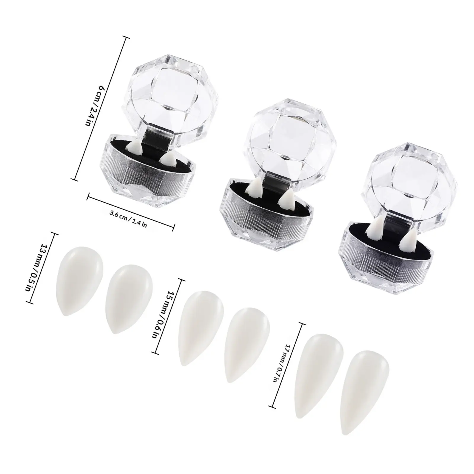 3Pairs Halloween Fake Teeth Cosplay Prop Trick Teeth Devil Party Cosplay Accessories Festival Haunted Supplies