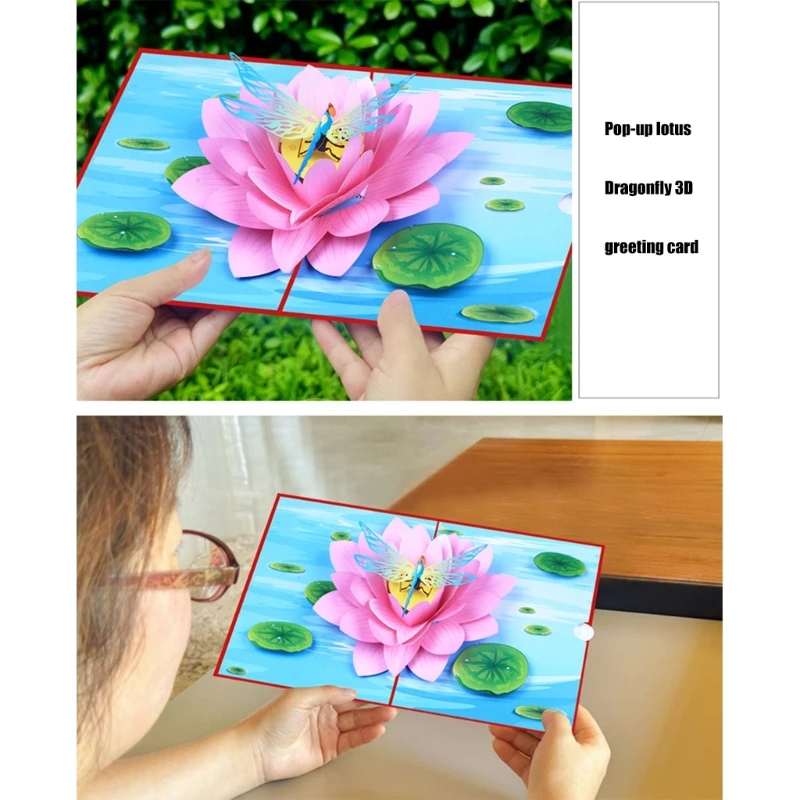 Foldable 3D Lotus and Dragonfly Card Pop Up Greeting Card Crafted Card for Anniversaries and Graduations