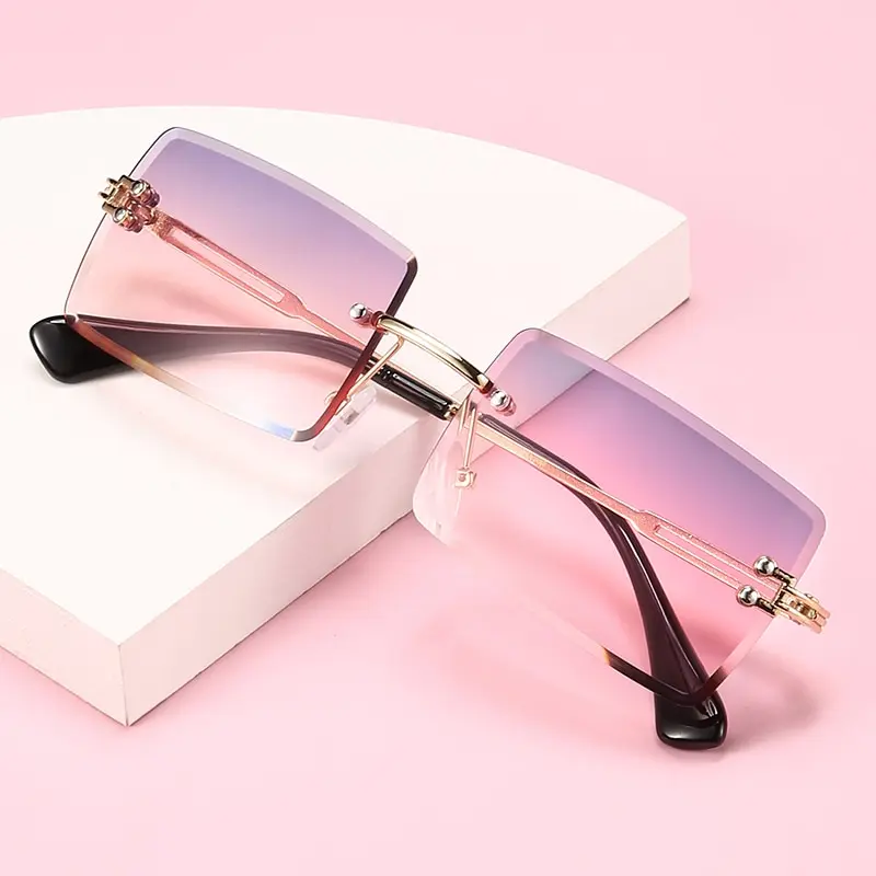 Vintage Fashion 2021 nowe okulary przeciwsłoneczne bez oprawek bezramowe prostokątne odcienie gradientowe UV400 letnie podróżne okulary przeciwsłoneczne dla kobiet