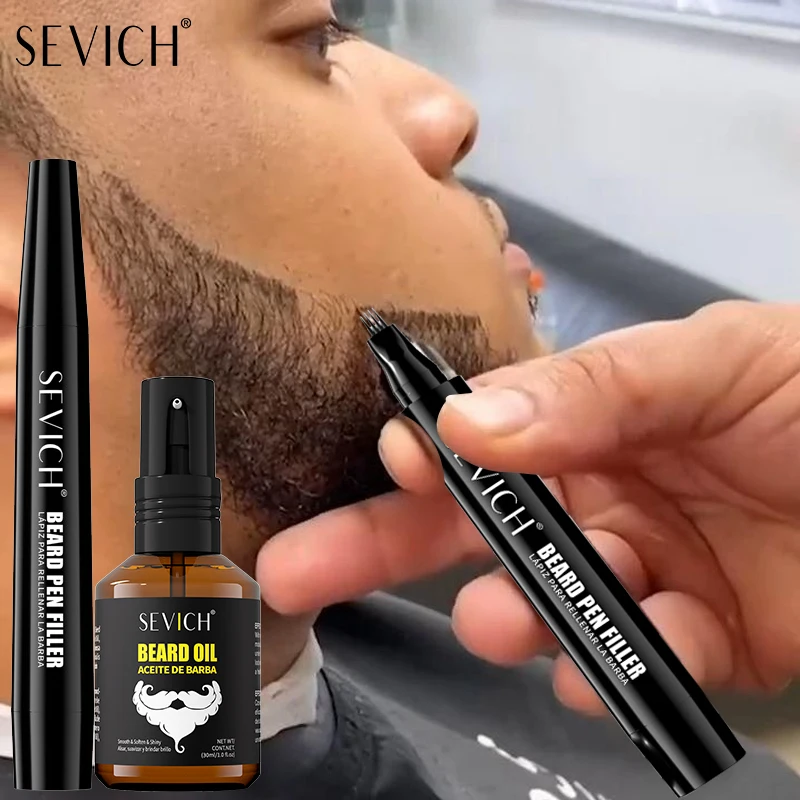 SEVICH Men's Beard Styling Set Beard Growth Serum Oil Waterproof Beard Filler Pen Men Moustache Coloring Pen Beard Care Products