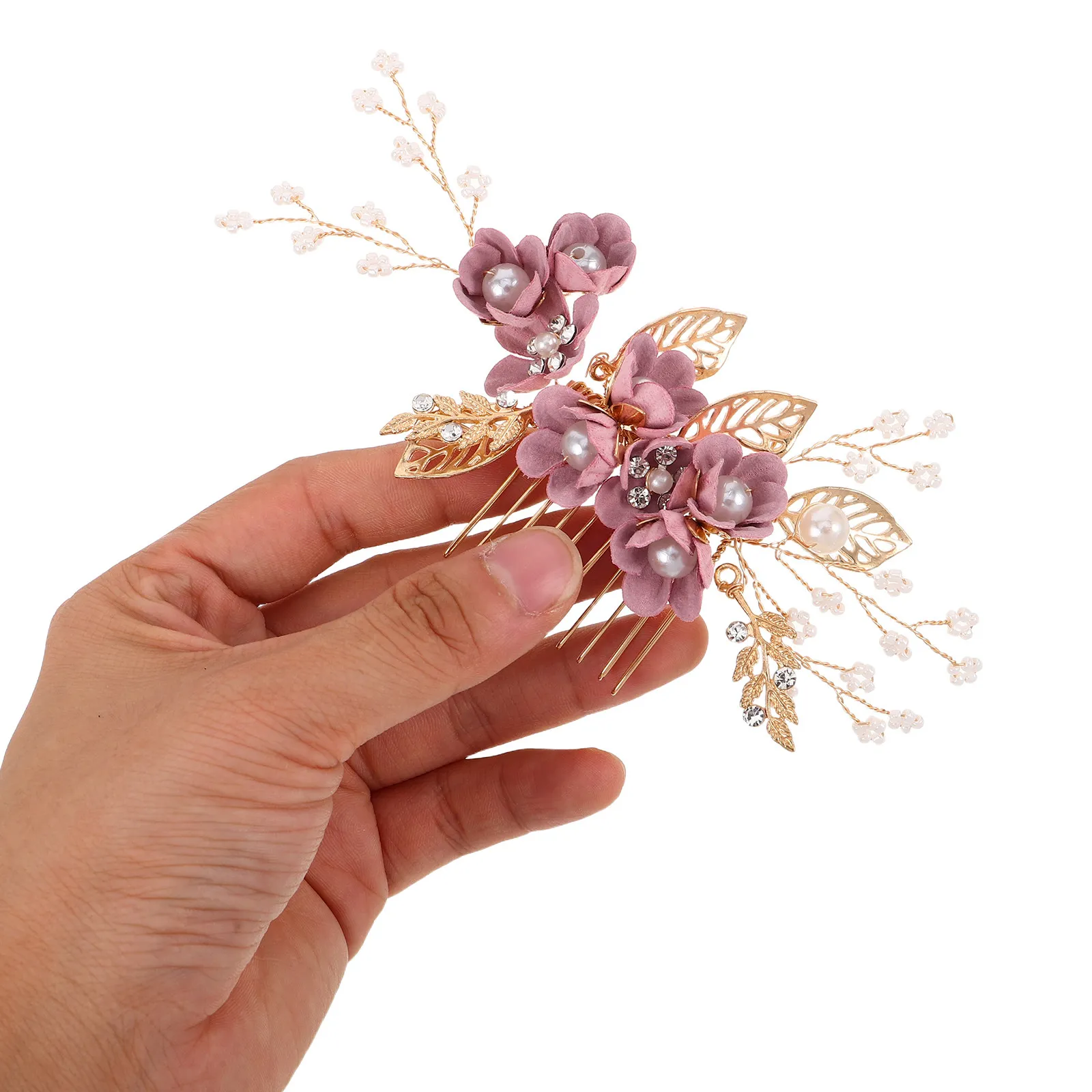 2Pcs Wedding Hair Comb Bridal Flower Pearl Rhinestone Headdress Elegant Lightweight Comfortable Versatile Styling for Updos