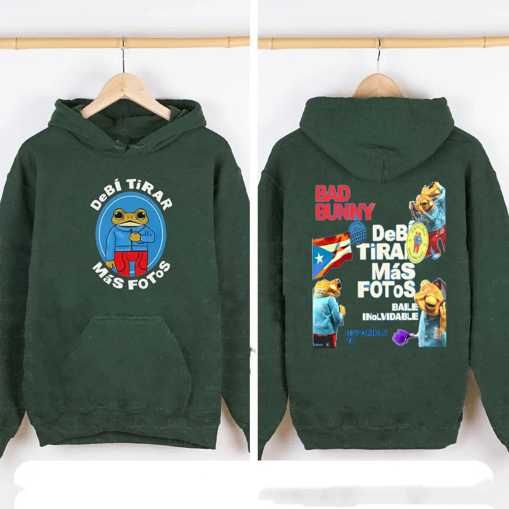 Debi Tirar Mas Fotos 2025 Assinatura Street Apparel Bad Bunny Inspiration Quote Moletom com capuz Crewneck Mr. Frog Roupas com capuz Mulheres Tops