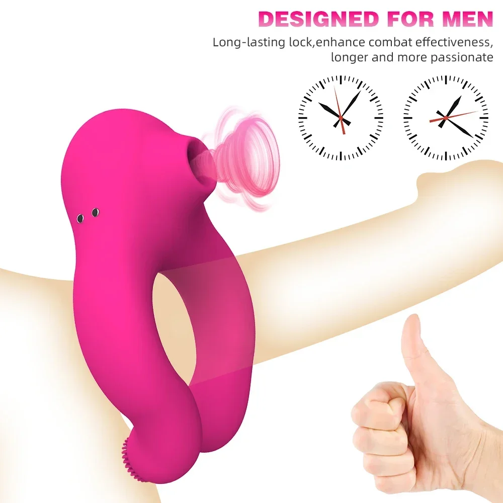 Sucker Vibrator for Couple Ring Men Cock Ring Penis Phallus Clitoris Sucking Clit Strap-On Satisfied Sex Toy for Adult Supplies