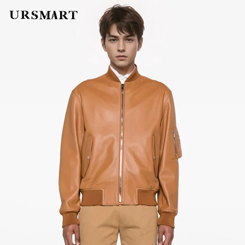 Men's Standing Collar Flying Leather Jacket - Autumn 2024 New Product British Fashion Handsome Custom Sheepskin Short Coat