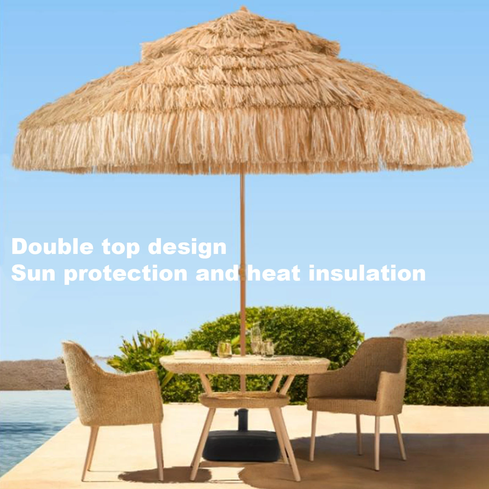 280 سنتيمتر/9ft 2-Tier مظلة شاطئ هاواي مع 8 الأضلاع هاواي القش مظلة هاواي القش تيكي مظلة لحمام السباحة حديقة في الهواء الطلق