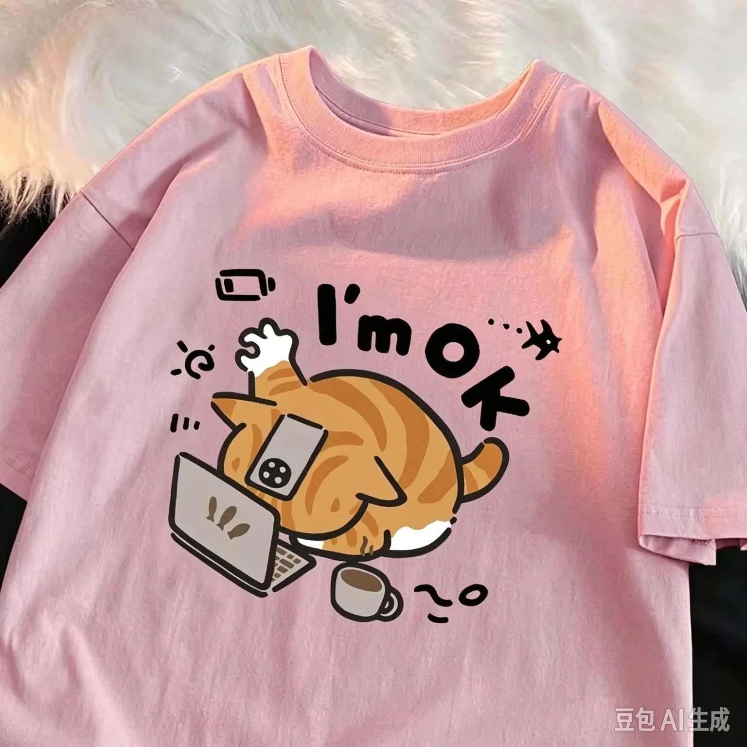 2026 The Little Orange Cat Thinks It Can Still Hold on Print Women Tee Shirt T-Shirts Breathable Soft Clothes All-Match Tops