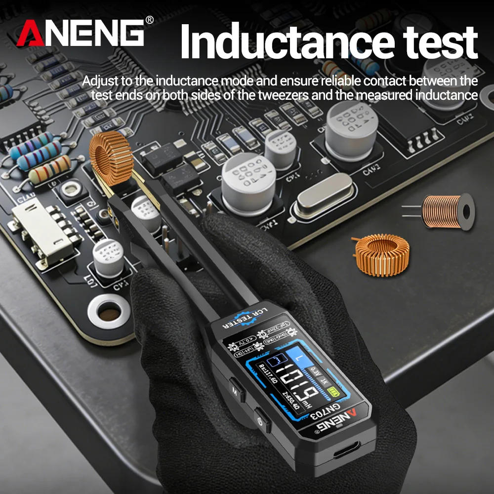ANENG GN703 LCR Bridge Tweezers Built-in Lithium Battery 100Hz/1K/10K Precision Capacitor Resistor Inductor Diode Tester view 5