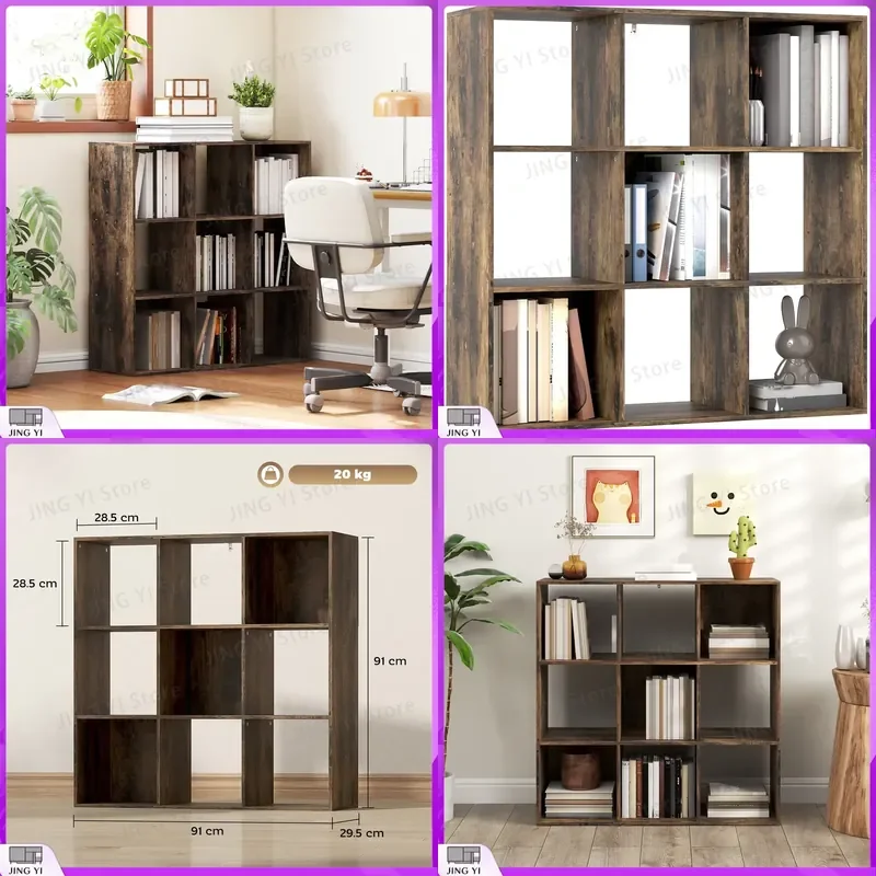 9 Cube Storage Unit Bookcase Display Shelf Rustic Brown Modern Living Room Office Study Bookshelf Organizer for Books Decor