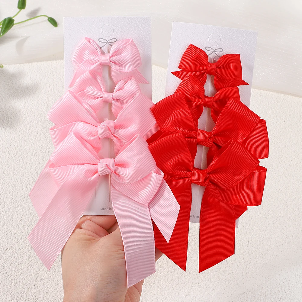 4 Stück einfarbige Stain Bows Haarspange für Kinder Cheer Bow Mädchen Haarschmuck Kombination aus zwei Stilen Sets