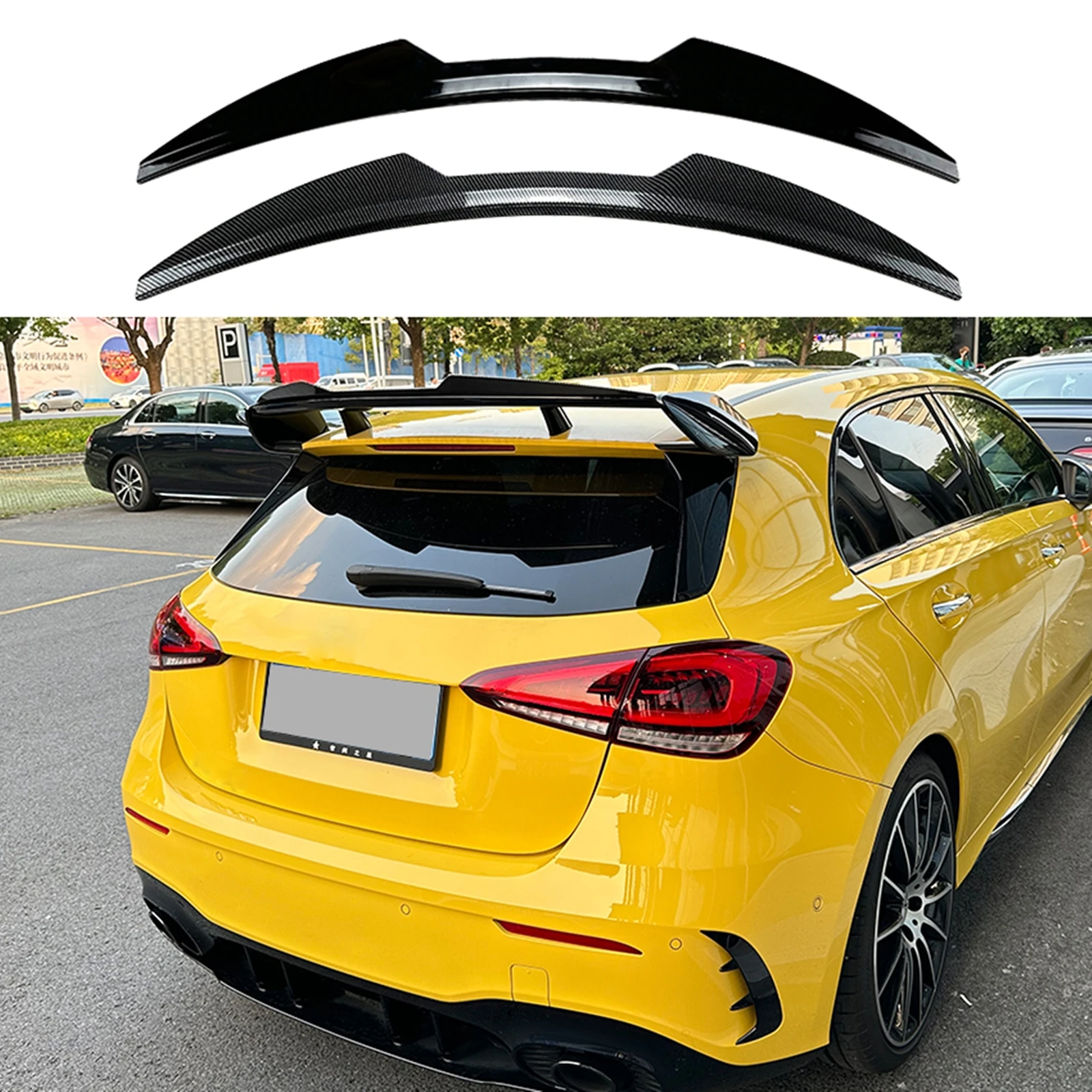 Rear Roof Spoiler Wing For Mercedes Benz A Class W177 A35 A45 AMG 2019 2020 2021 2022 Carbon Fiber Look/Gloss Black Splitter Lip