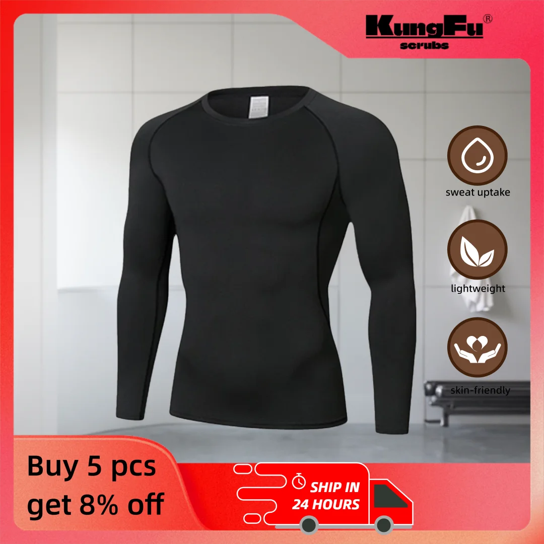

KUNGFU SCRUBS Ribbed Long-sleeve Underscrub Men Medical Uniform Accessories Slim Fit Inner Base Layer Undershirt White/Black