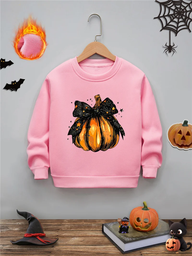 

Детский свитшот с бантом и тыквой на Хэллоуин, осенняя детская одежда с круглым вырезом на День Благодарения для мальчиков и девочек, пуловер в стиле Харадзюку в стиле ретро, От 3 до 10 лет