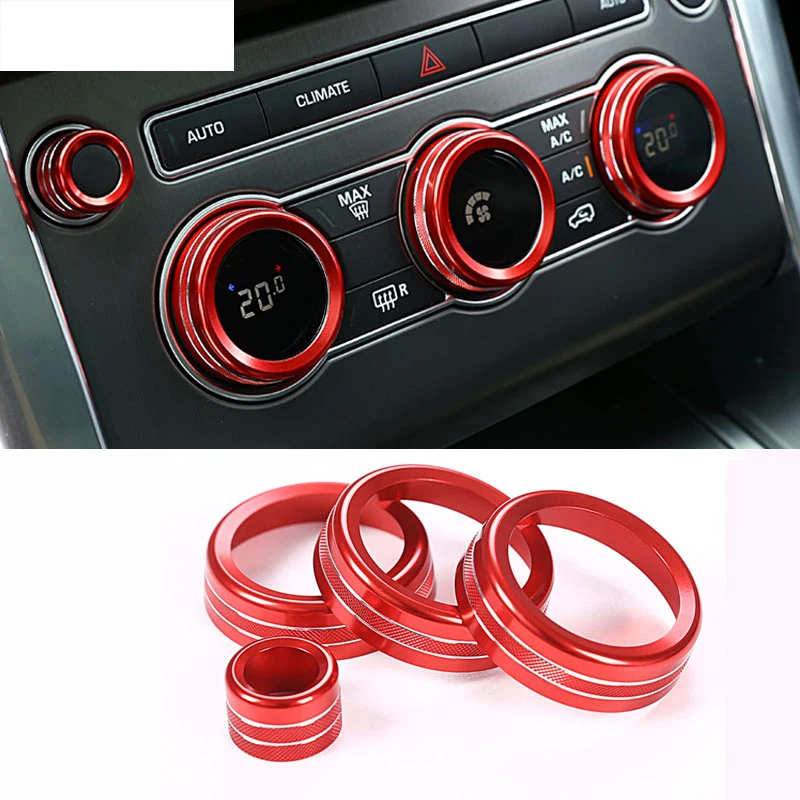 For Land Rover Range Rover Sport Autobiography 14-17 Car-Styling Air Conditioning Knob Audio Circle Trim Aluminum(Red)