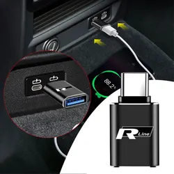 Car Type-C To USB 3.0 Interface Mini Converter Charging Adapter Rline logo For Volkswagen VW Caddy Beetle CC Tiguan Golf 4 5 7