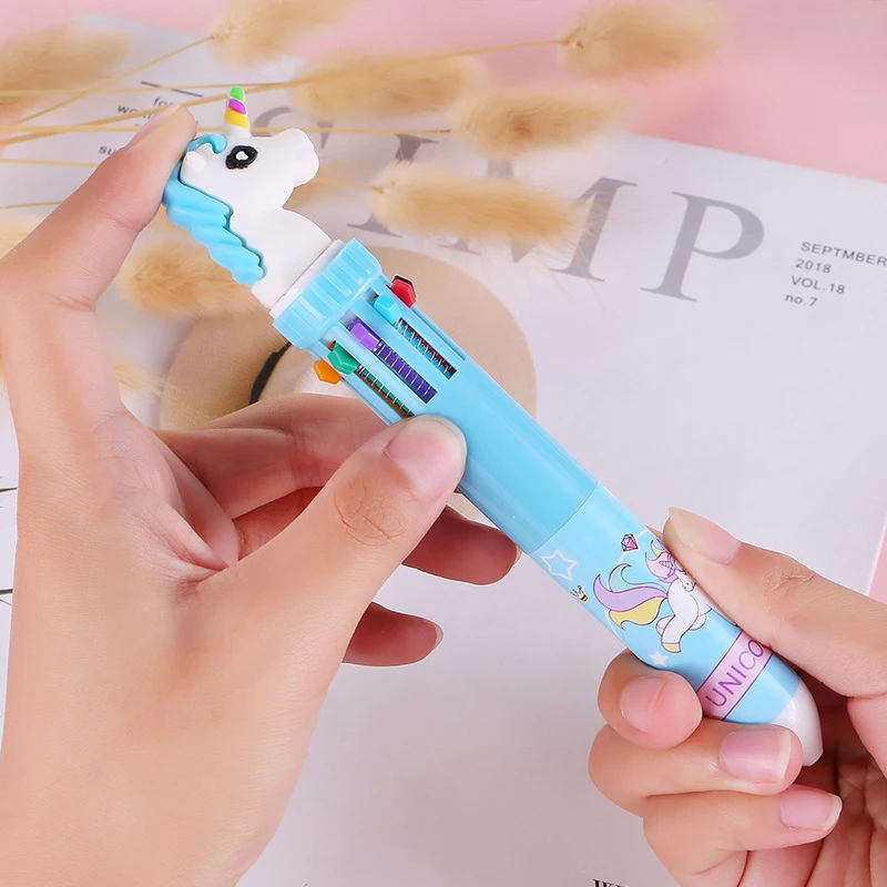 1Pcs Ten Color Colored Ballpoint Pen  Office Pen Supplies Gift Cute Kawaii Cartoon Unicorn Multicolor Pens School Stationery