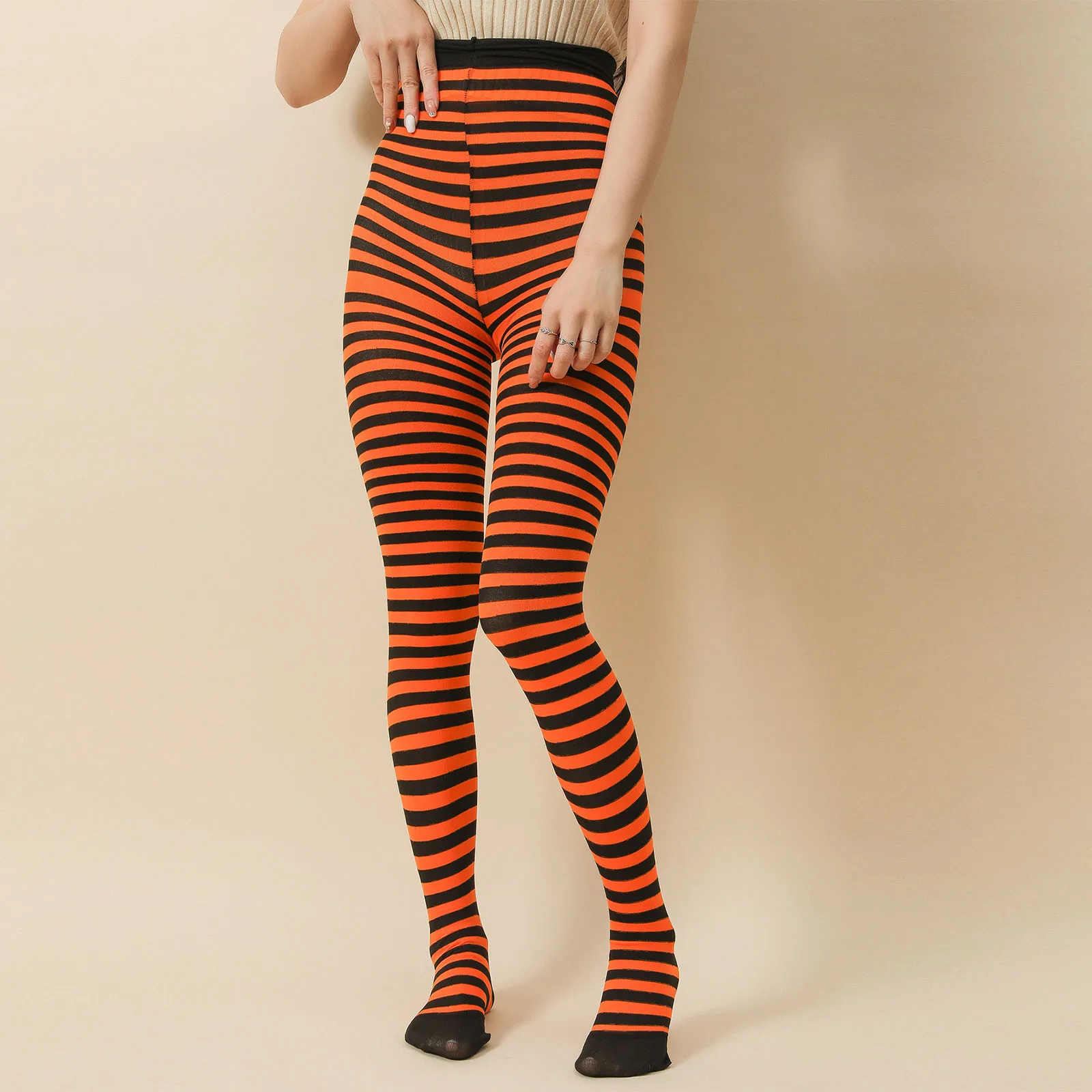 Women Halloween striped print pantyhose Shaping thight fit ealstic high waist pantyhose comfortable Breathable cosplay stockings