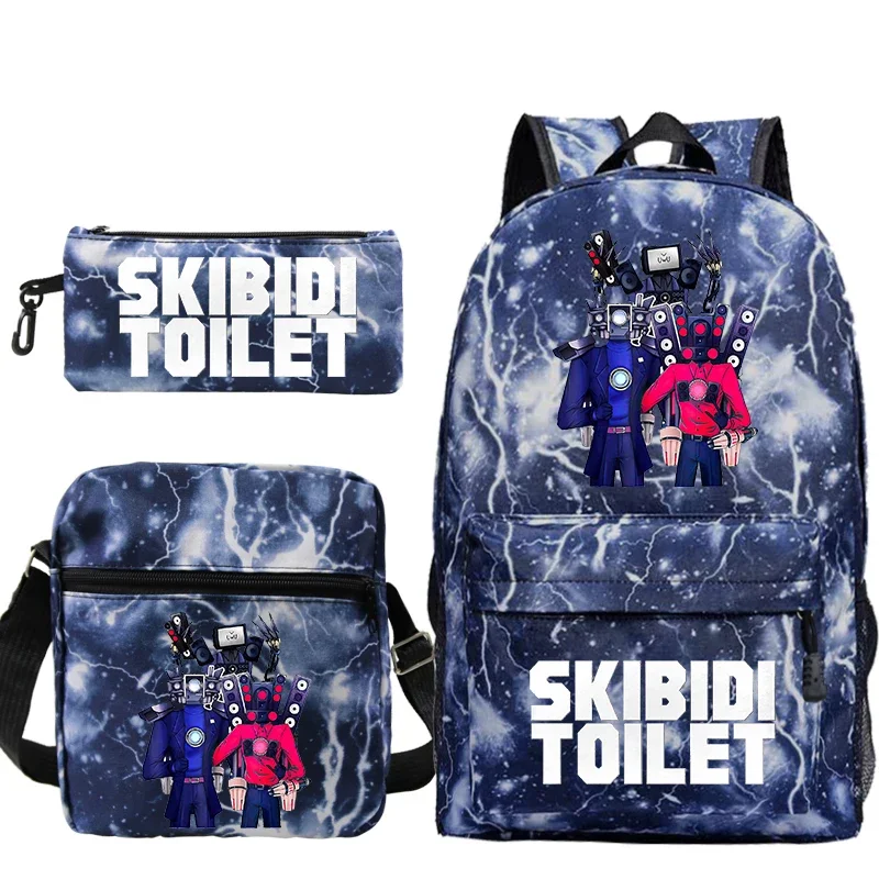 Kinderen 3 Stuks Set Schooltas Skibidi Wc Print Rugzak Voor Basisschool Student Grote Capaciteit Boekentas Kinderen Anime Rugzak