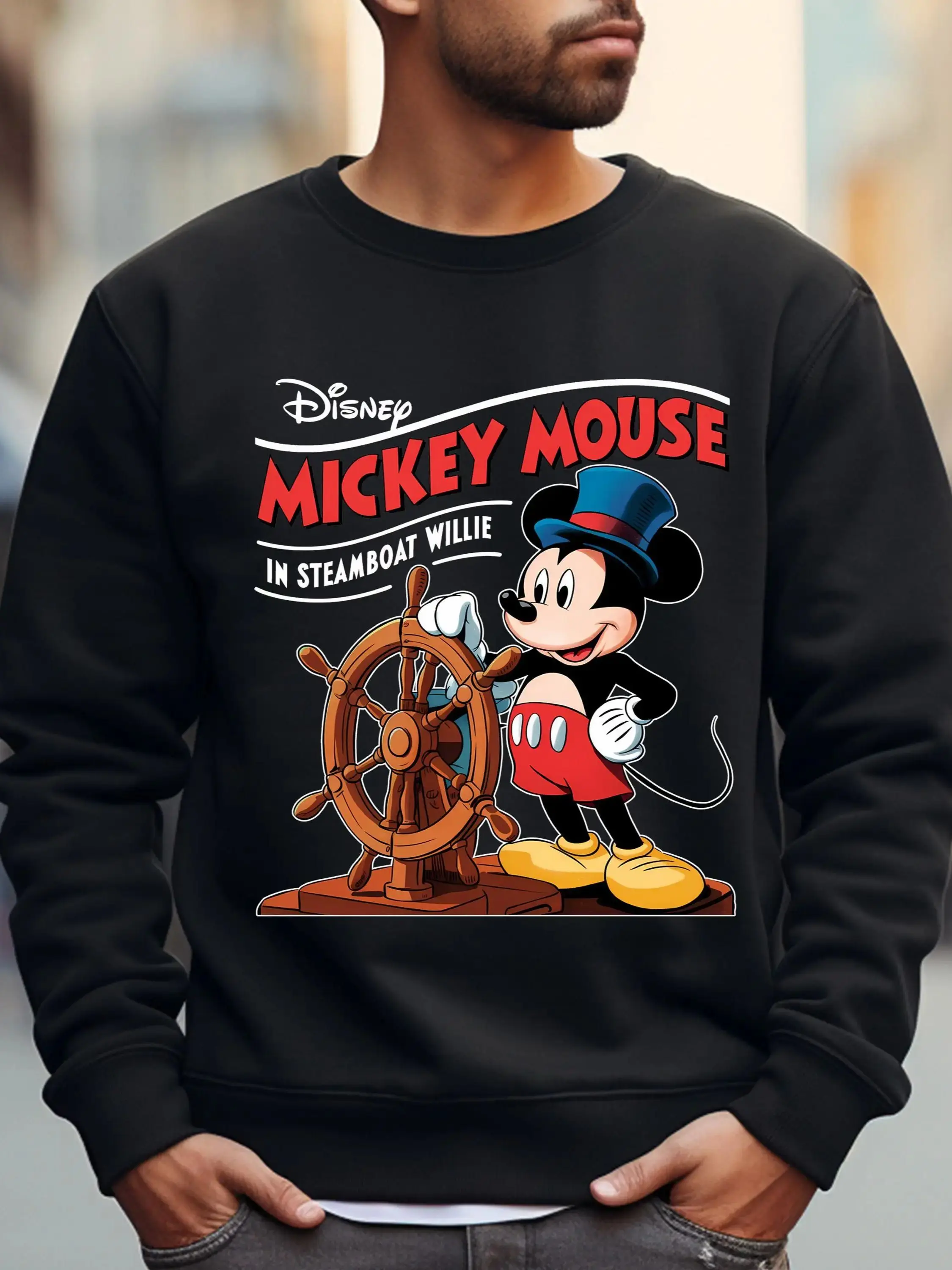 2025 خريف جديد خمر ميكي ماوس البلوز هوديي باخرة ويلي Crewneck البلوز للجنسين دافئ زوجين وتتسابق Y2k الملبس