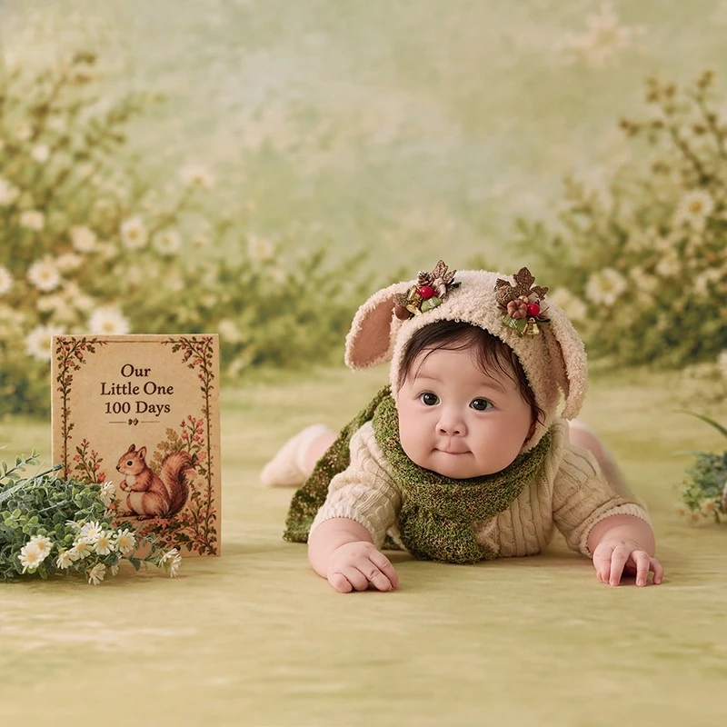 Newborn Photography Props Cute Knitted Sheep Outfit with Hat Backdrop Squirrel Florals Mushroom Decors for Studio Photoshoot