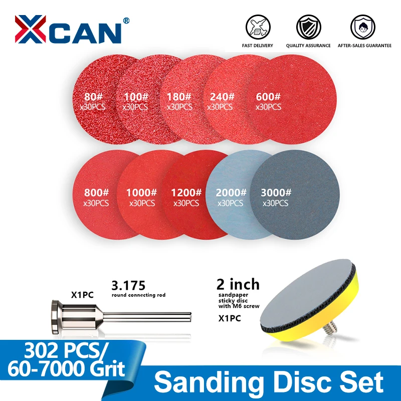 

XCAN 2 Inch Abrasive Polishing Pad Kit Wet&Dry Sandpaper Sanding Disc Hook and Loop with Shank Flocking Sanding Discs Pad